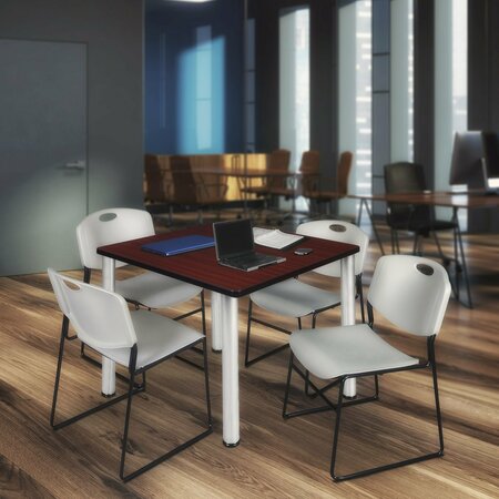 REGENCY Square Tables > Breakroom Tables > Kee Square Table & Chair Sets, 48 W, 48 L, 29 H, Mahogany TB4848MHBPCM44GY